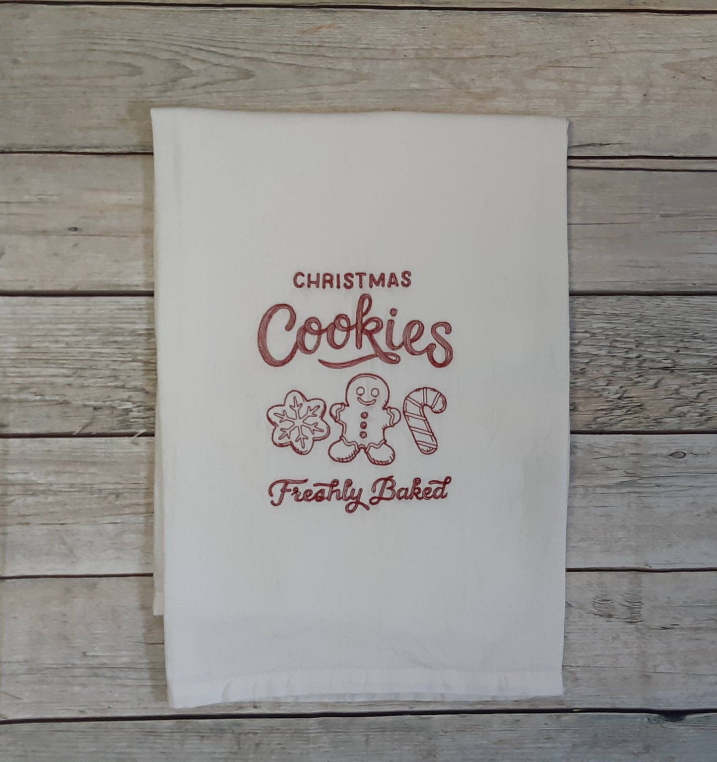 Embroidered Christmas Flour Sack Tea Towel