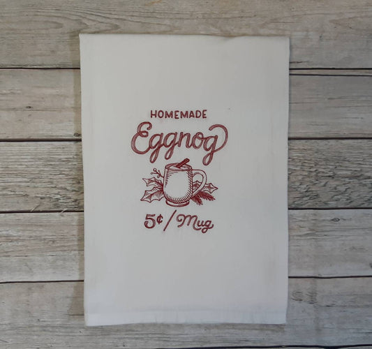 Embroidered Christmas Flour Sack Tea Towel