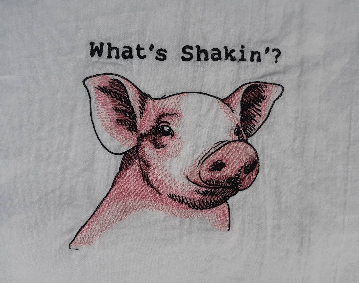 Funny Pig Embroidered Flour Sack Towel