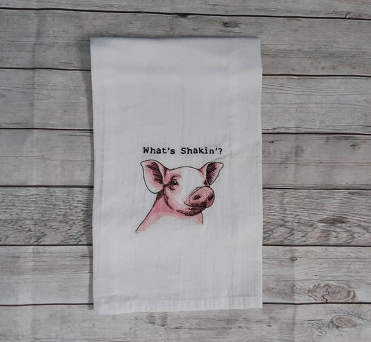 Funny Pig Embroidered Flour Sack Towel