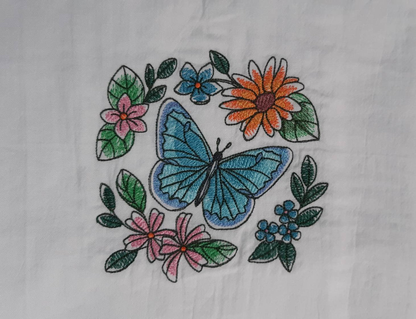 Embroidered Butterfly Flour Sack Tea Towel