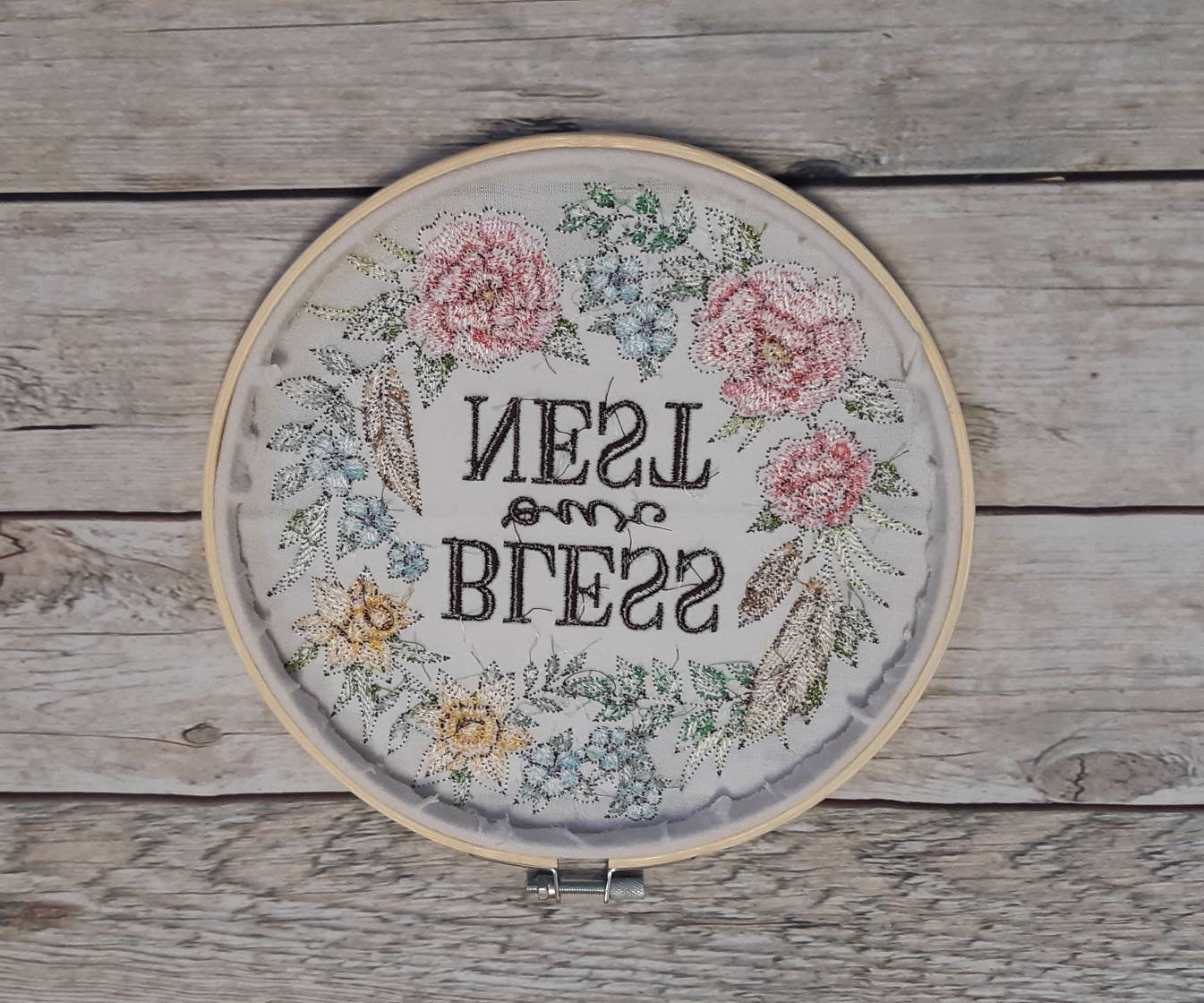 Bless This Nest Embroidered Hoop art, 8 inch hoop