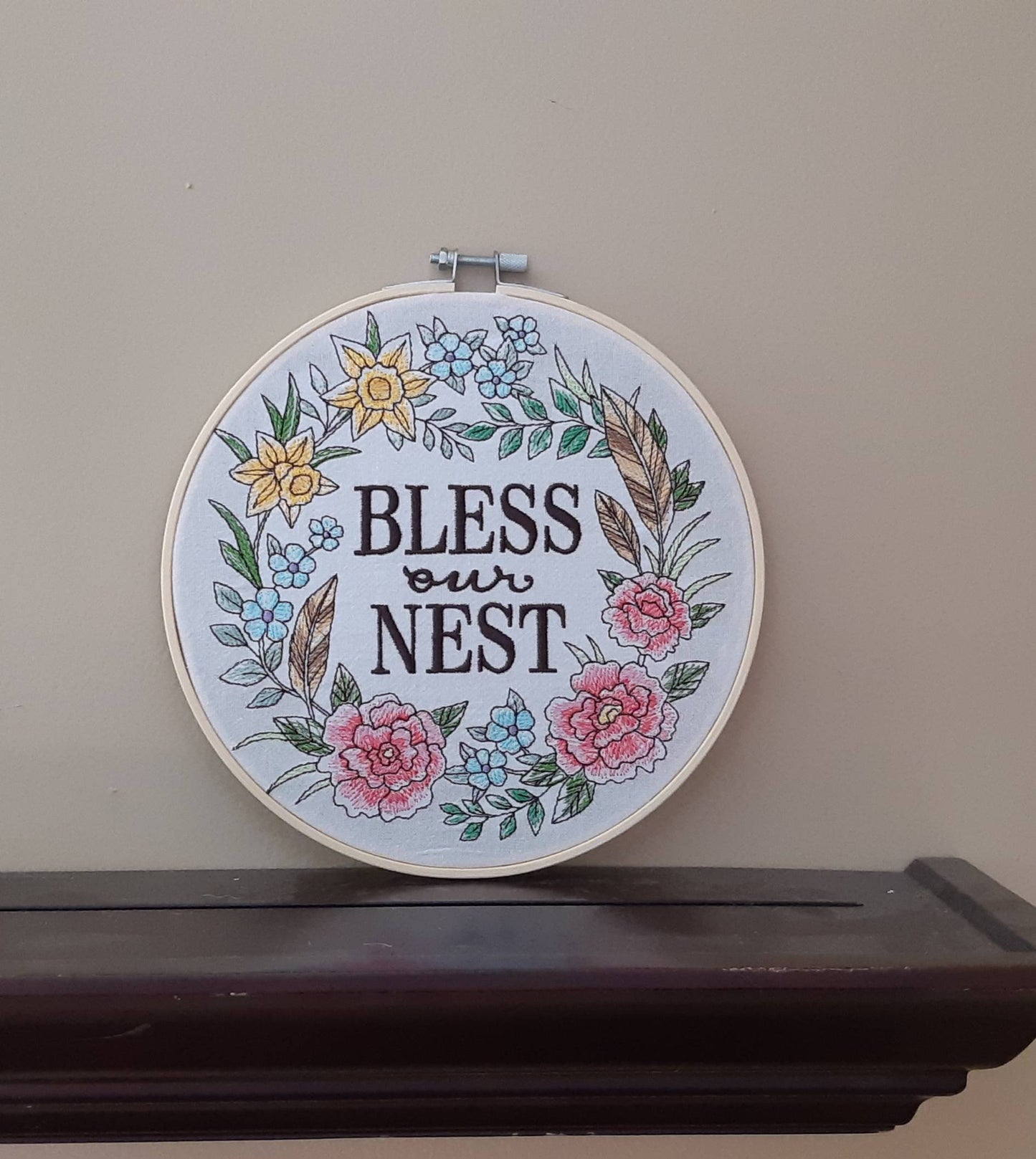 Bless This Nest Embroidered Hoop art, 8 inch hoop