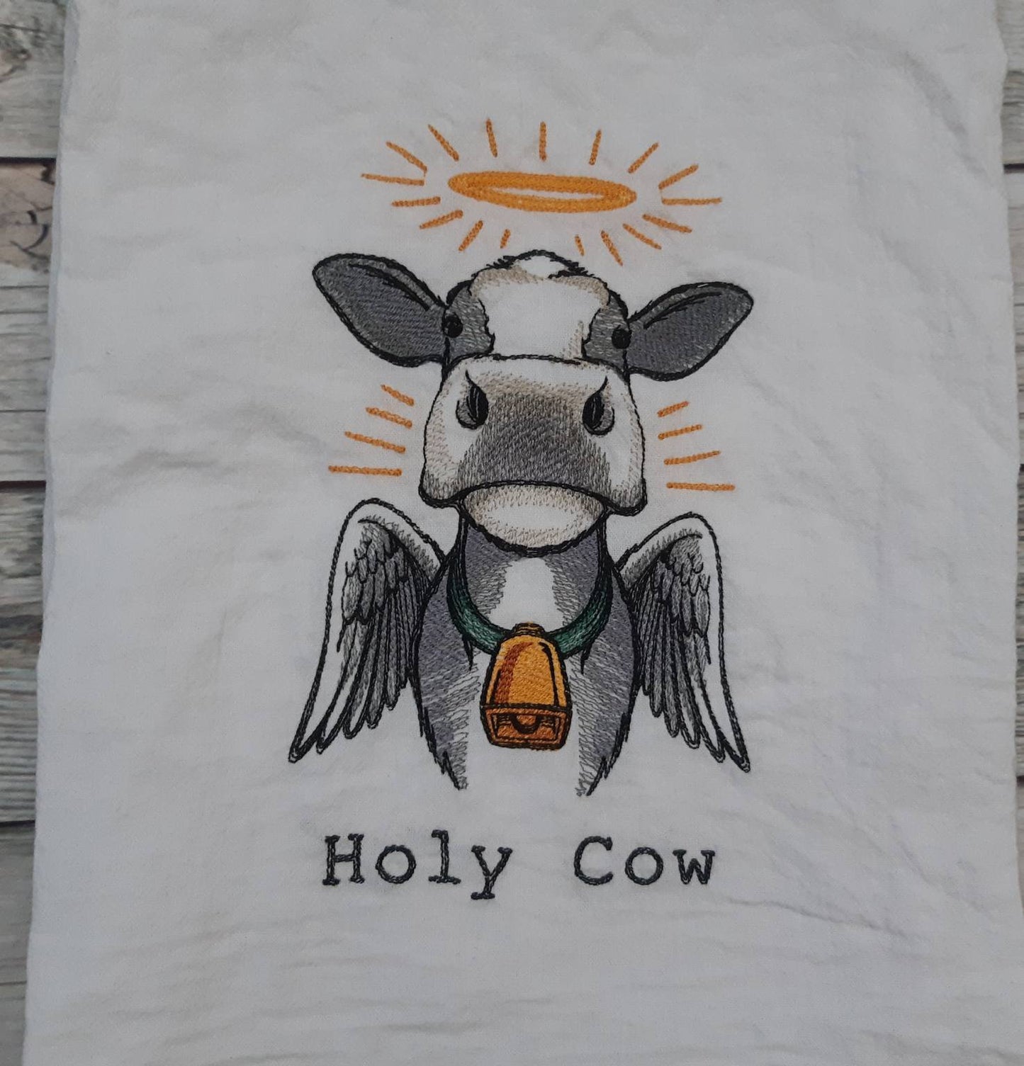 Embroidered Holy Cow Flour Sack Towel