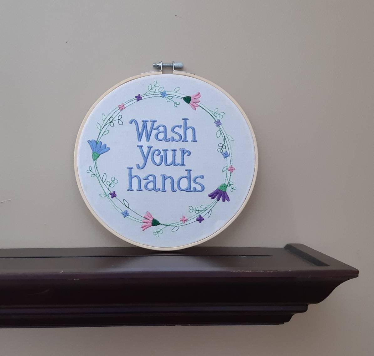 Wash Your Hands Embroidered Wall Hoop Art, 8" hoop,