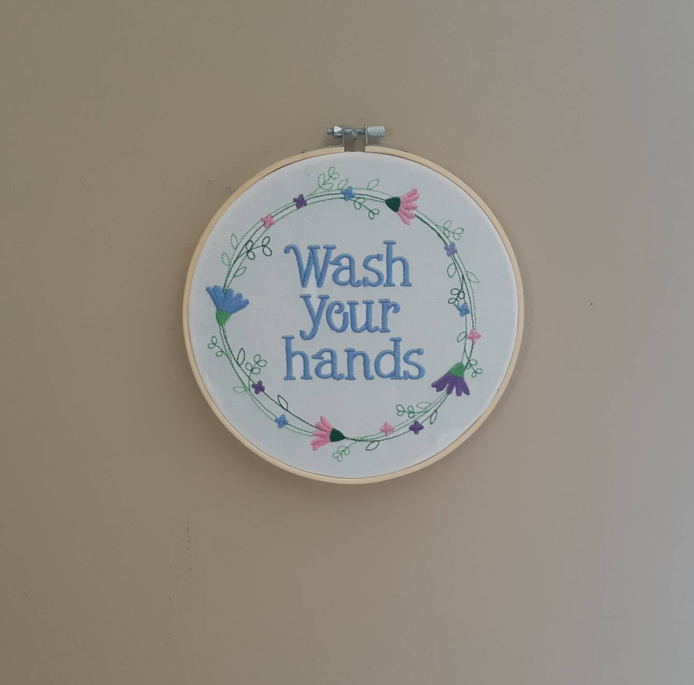 Wash Your Hands Embroidered Wall Hoop Art, 8" hoop,