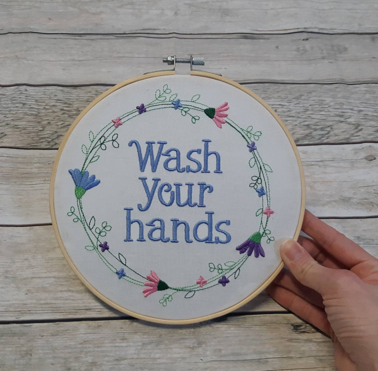 Wash Your Hands Embroidered Wall Hoop Art, 8" hoop,