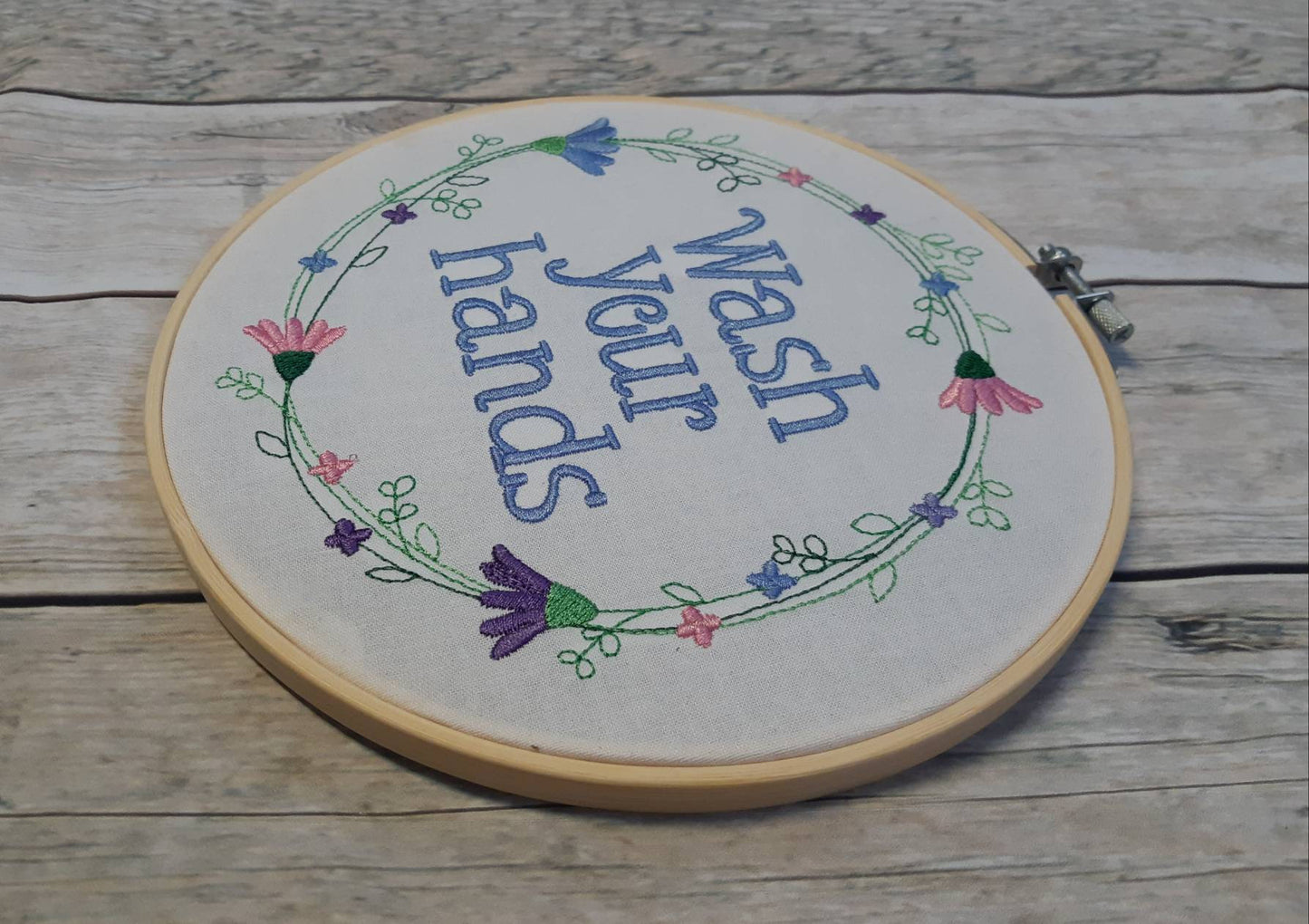 Wash Your Hands Embroidered Wall Hoop Art, 8" hoop,