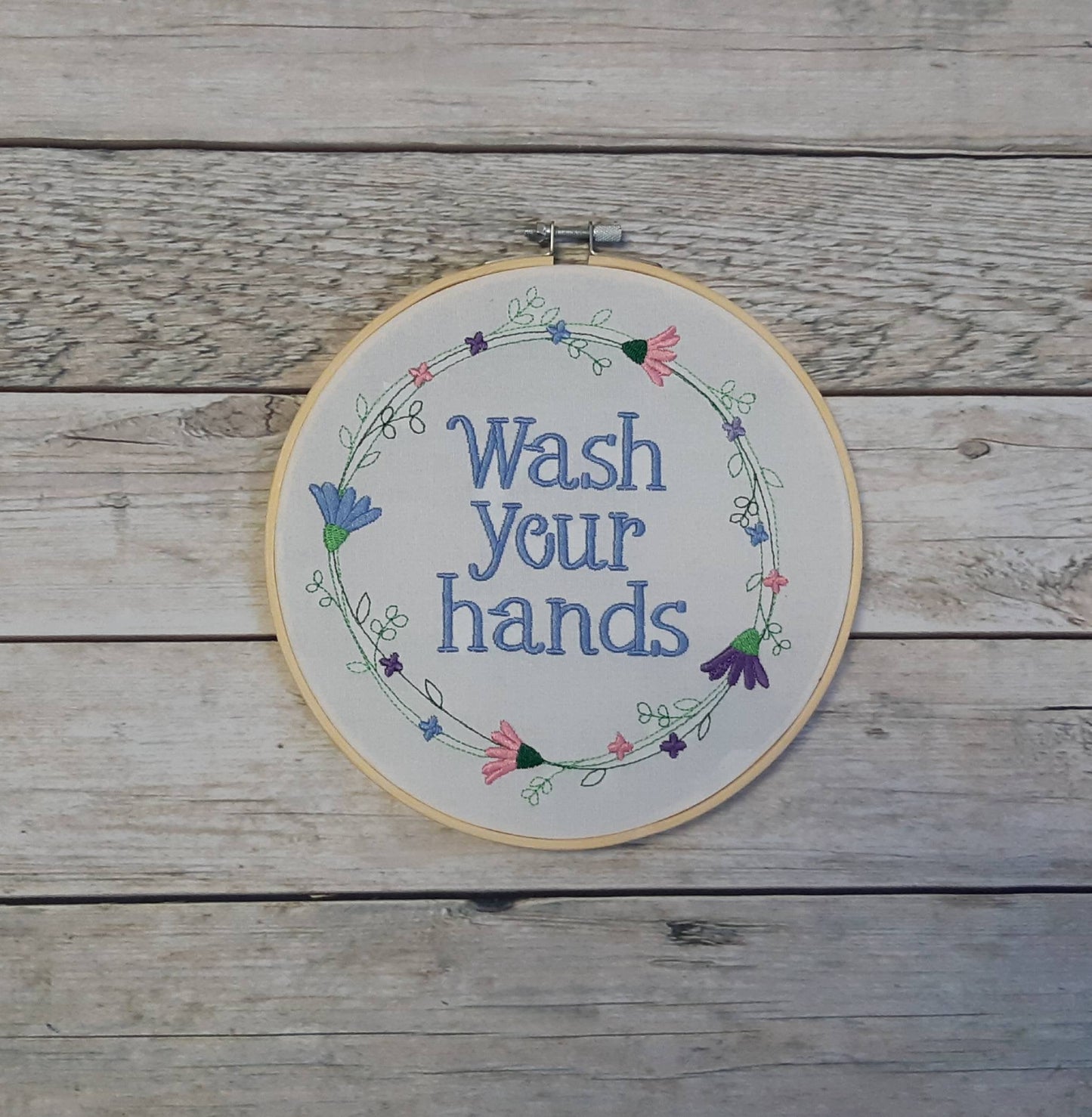 Wash Your Hands Embroidered Wall Hoop Art, 8" hoop,