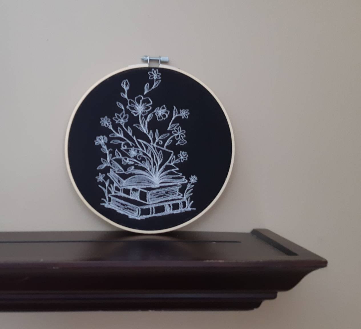 Embroidered Book Hoop Art, 8 inch Hoop