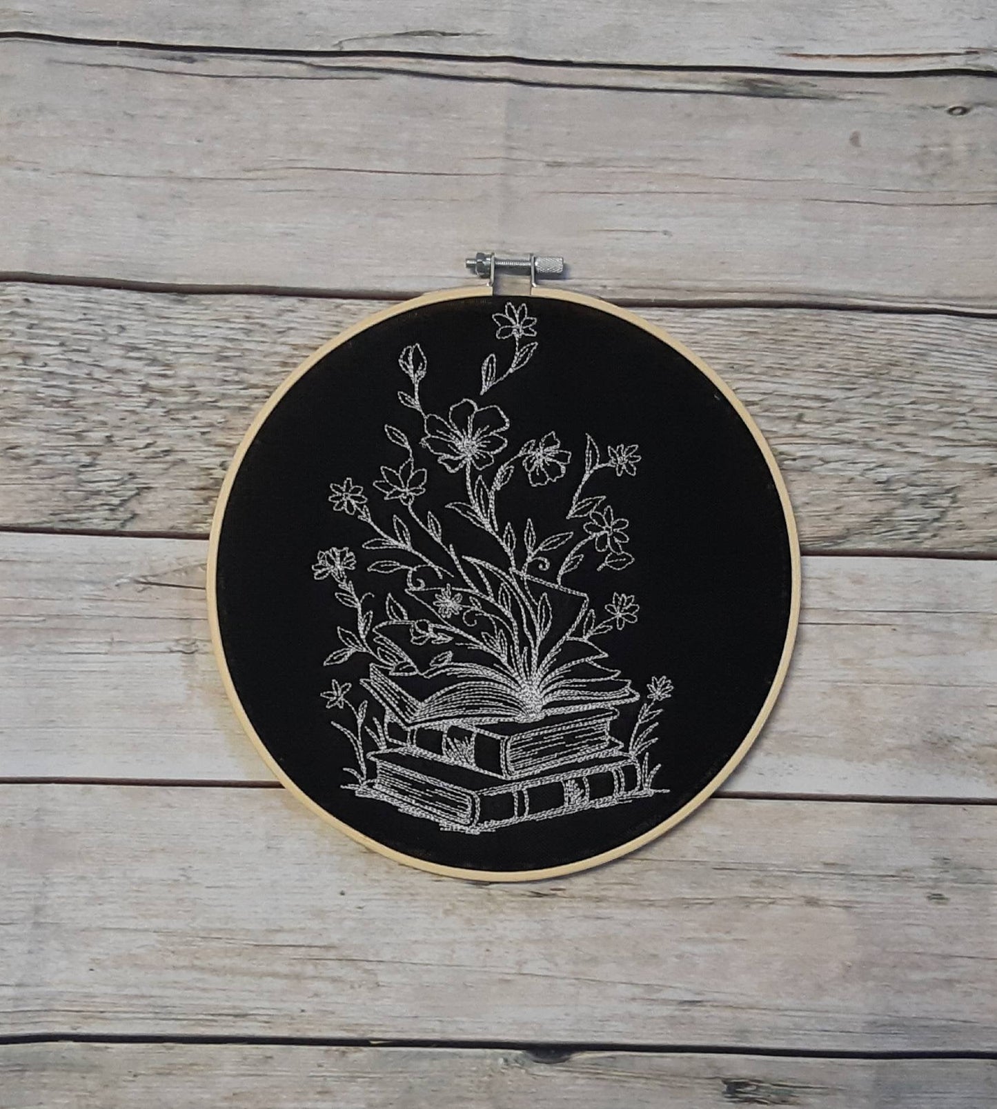 Embroidered Book Hoop Art, 8 inch Hoop