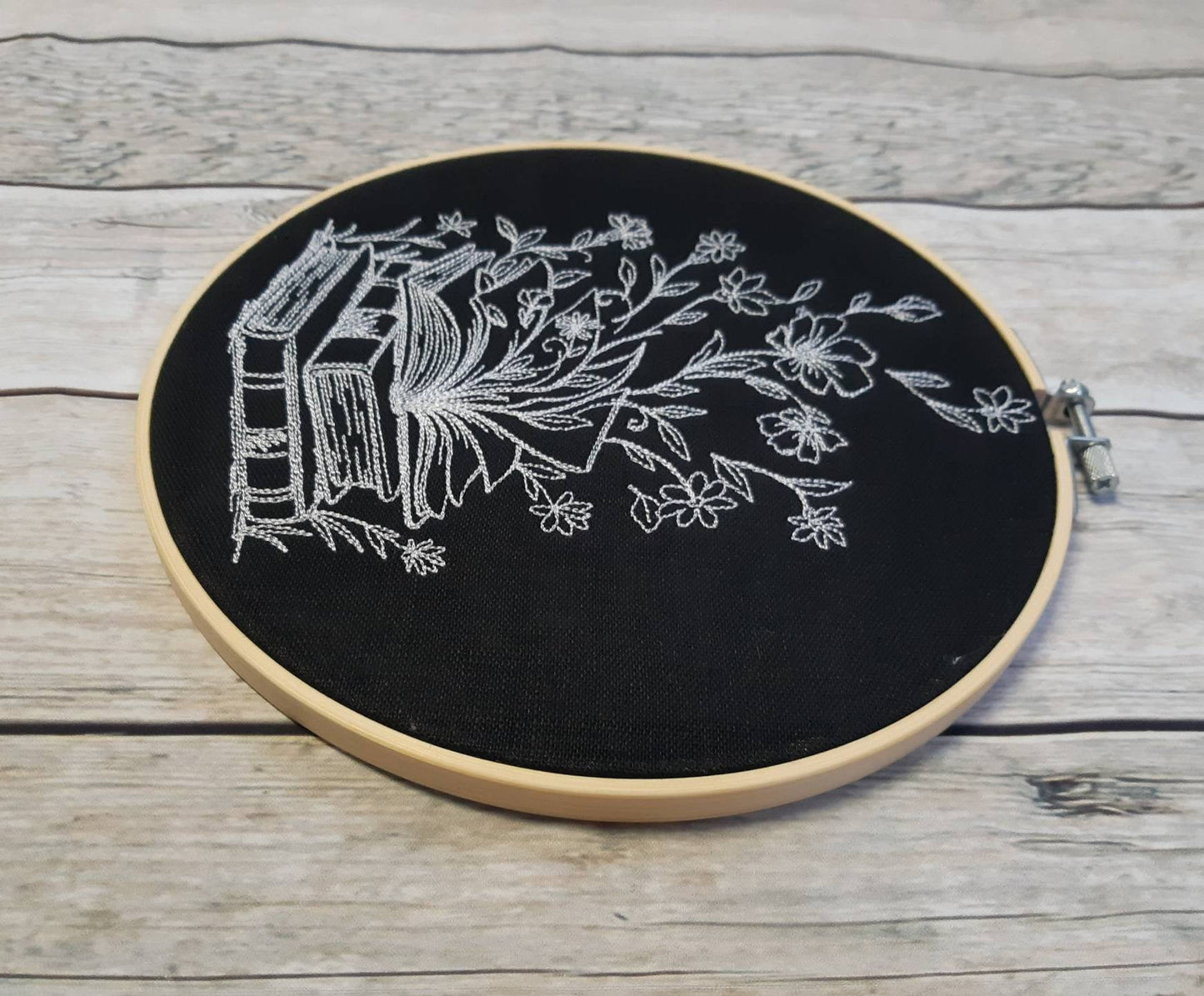 Embroidered Book Hoop Art, 8 inch Hoop