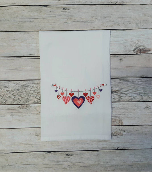 Embroidered Hearts Flour Sack Towel