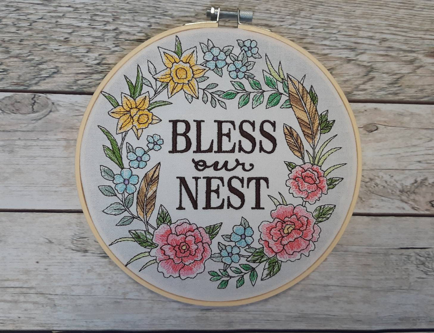 Bless This Nest Embroidered Hoop art, 8 inch hoop