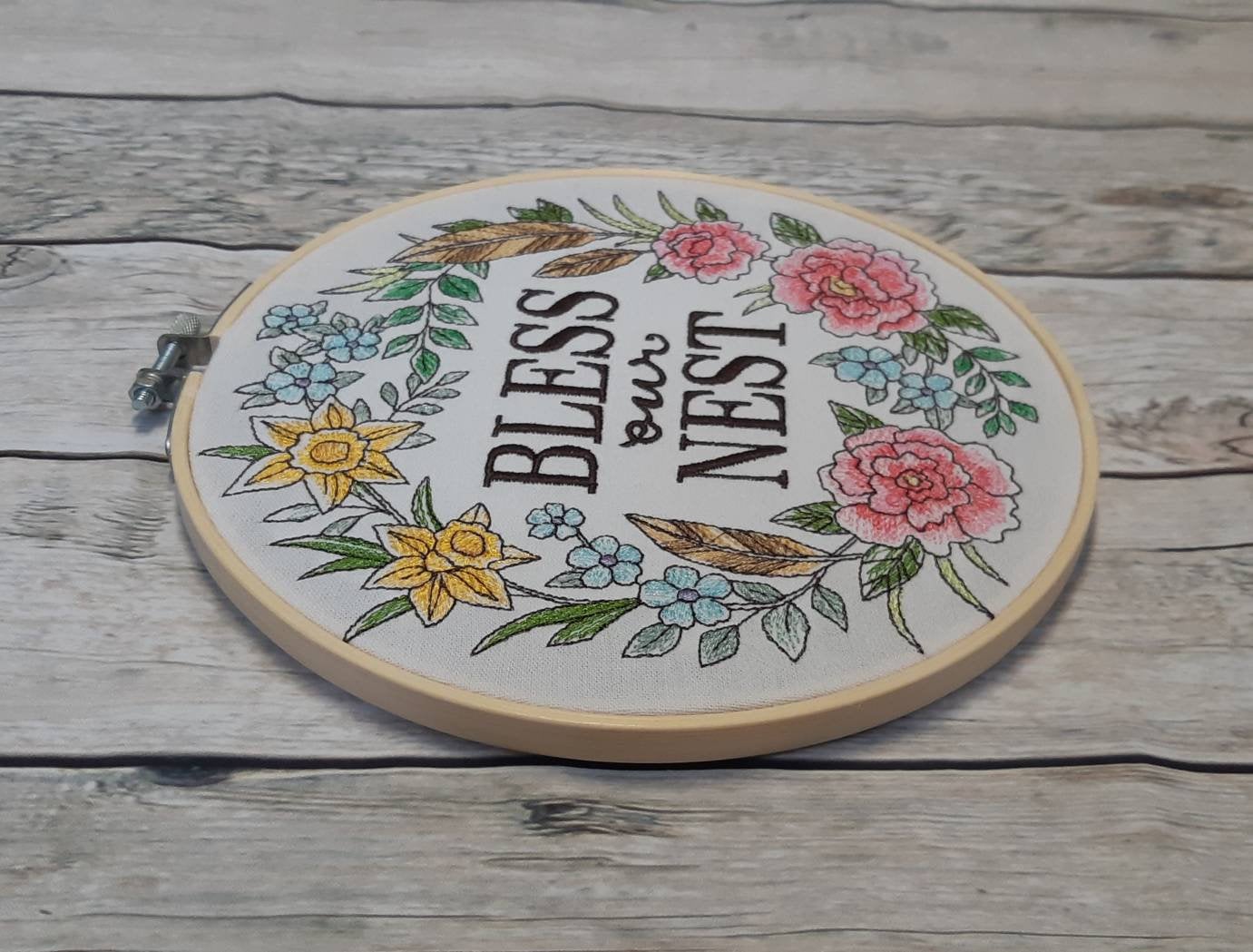 Bless This Nest Embroidered Hoop art, 8 inch hoop