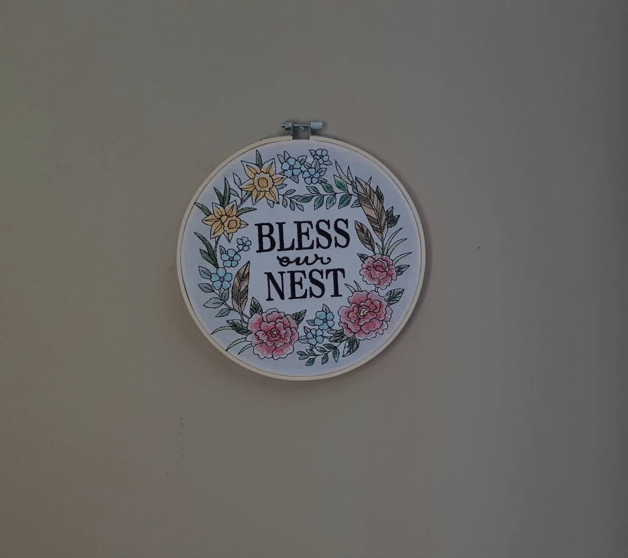 Bless This Nest Embroidered Hoop art, 8 inch hoop