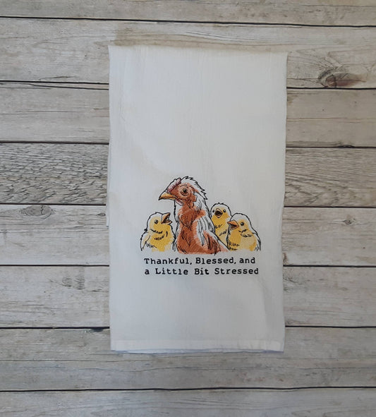 Embroidered Mama Hen and her chicks Flour Sack Towel