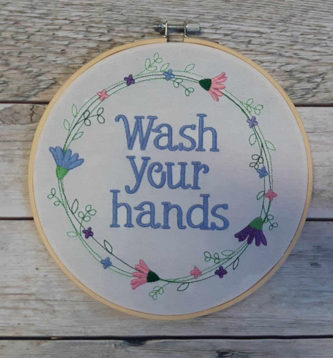 Wash Your Hands Embroidered Wall Hoop Art, 8" hoop,