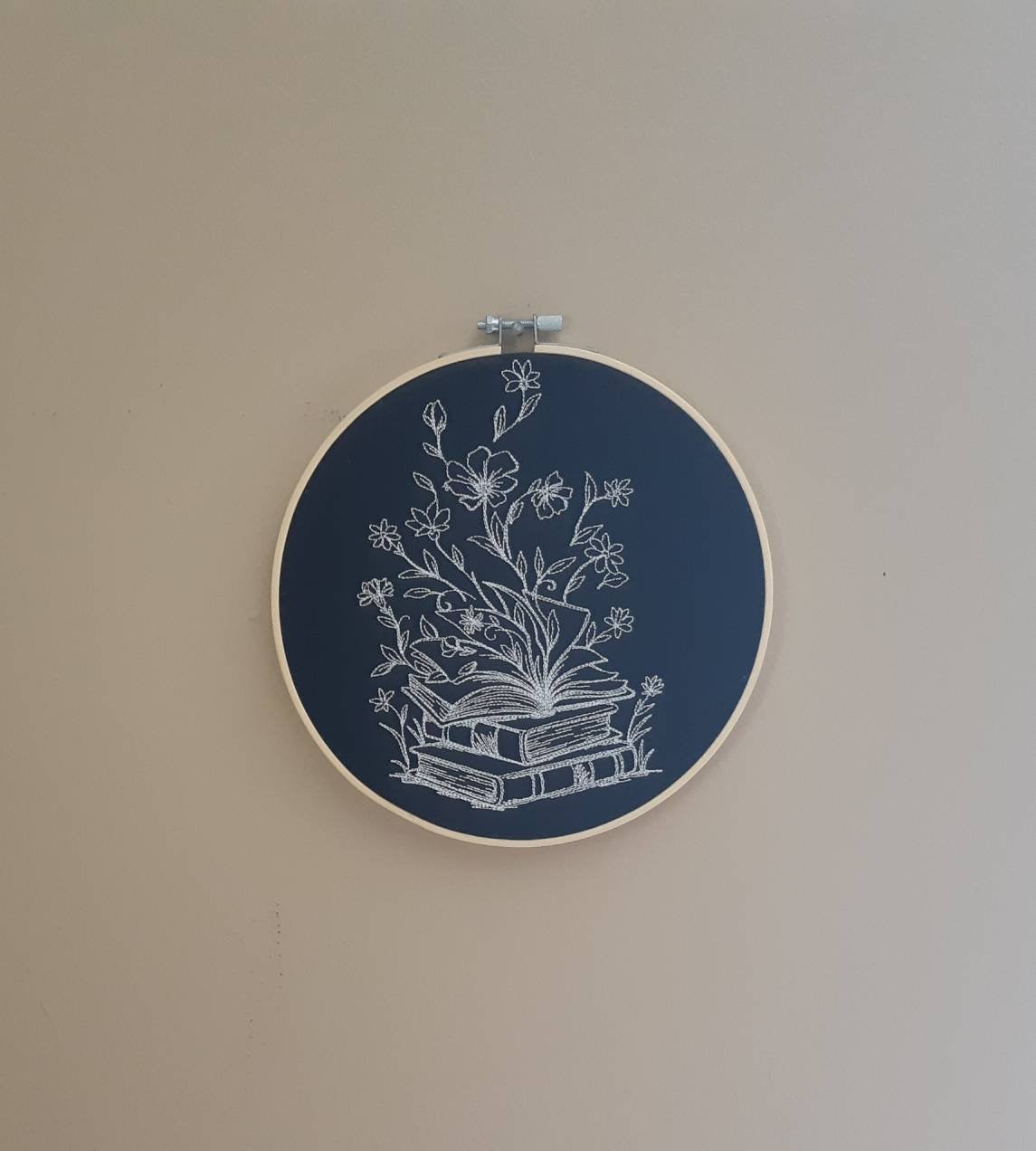 Embroidered Book Hoop Art, 8 inch Hoop