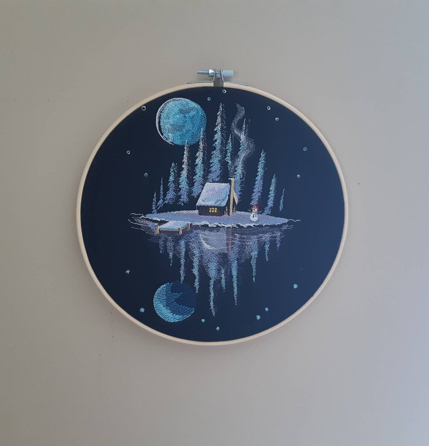 Winter Cabin Embroidered Hoop Art, 10" Hoop