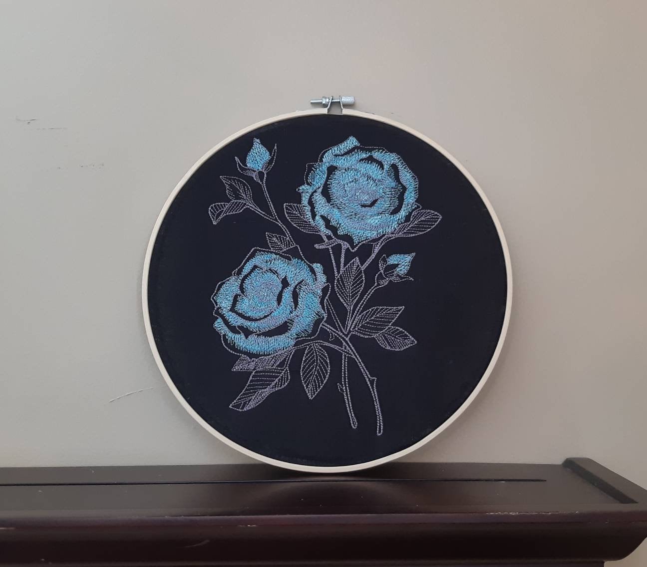 Embroidered Rose Hoop Art, 10 inch Hoop