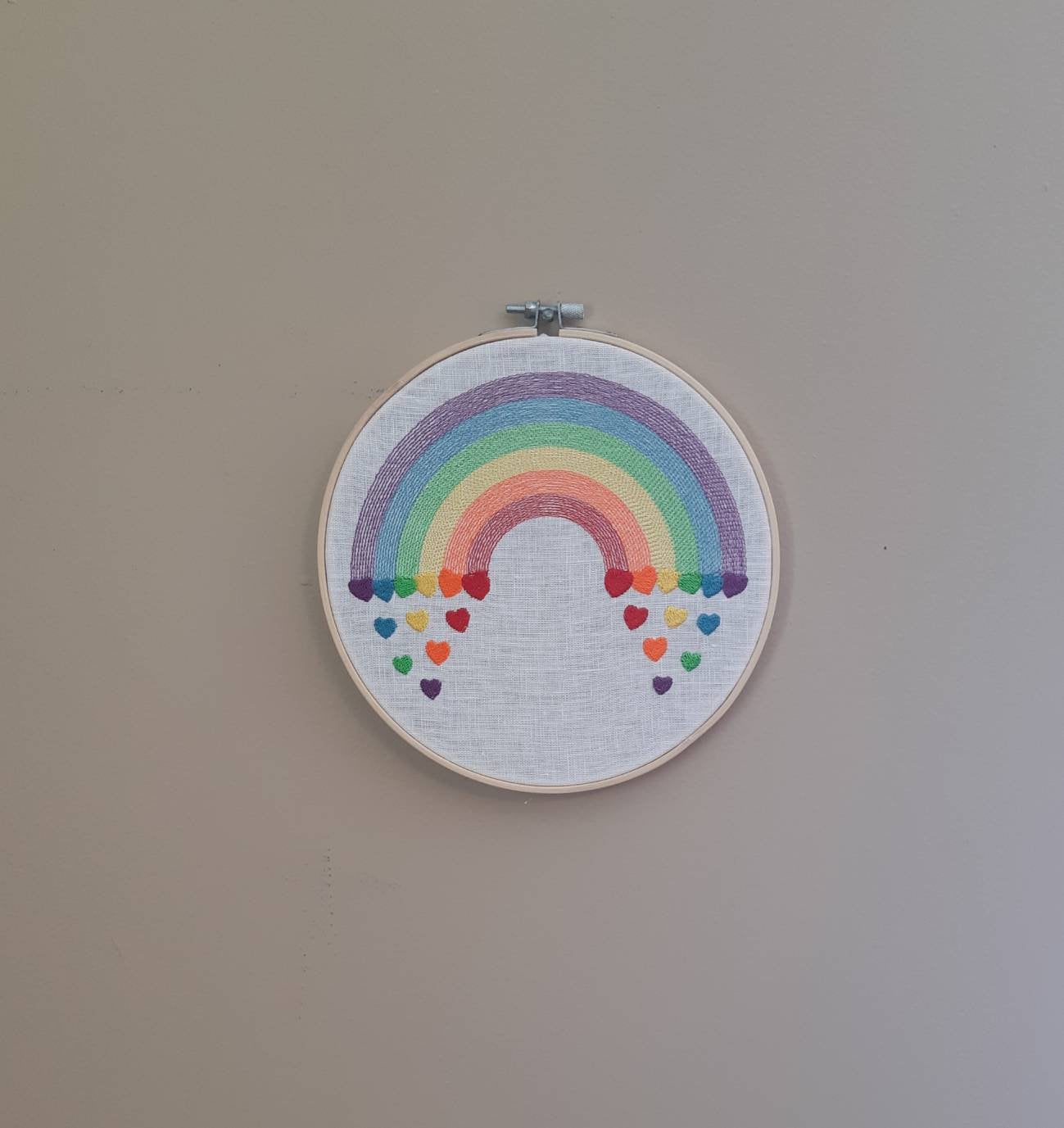 Rainbow Embroidered hoop art, 8 inch hoop