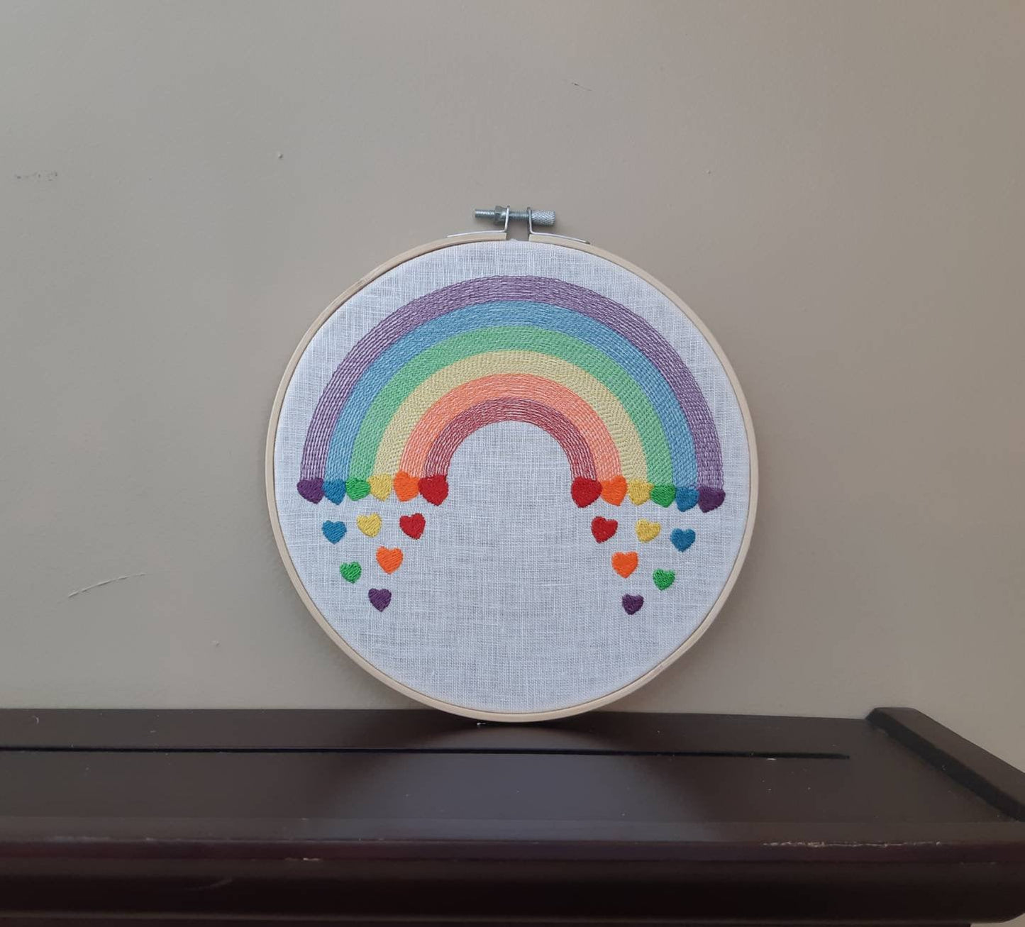 Rainbow Embroidered hoop art, 8 inch hoop