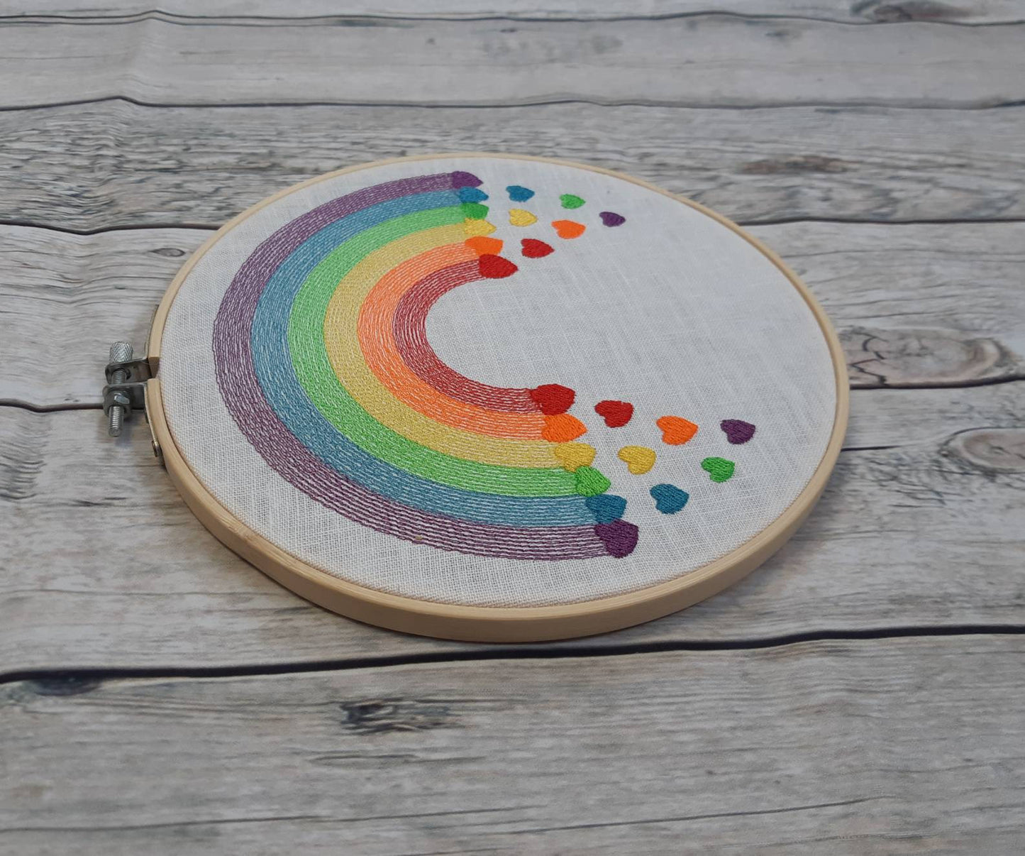 Rainbow Embroidered hoop art, 8 inch hoop