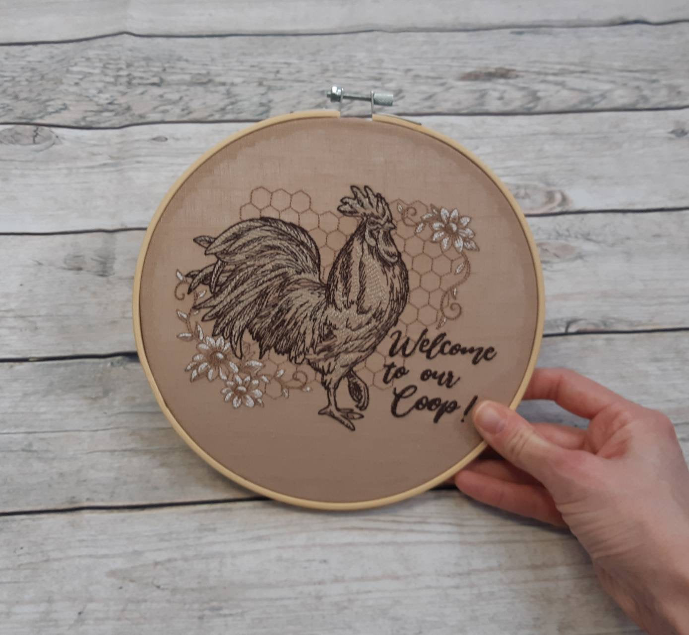 Chicken Embroidered hoop art, 8 inch hoop