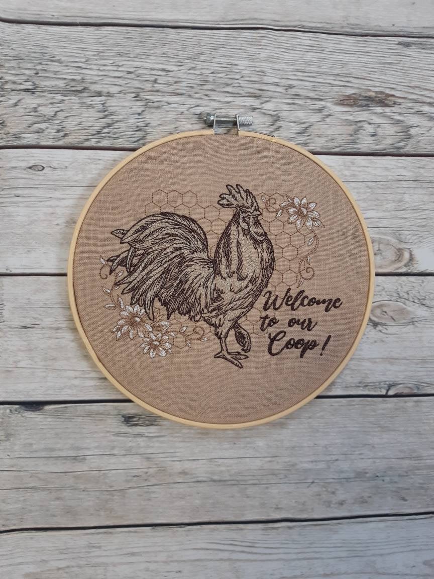 Chicken Embroidered hoop art, 8 inch hoop