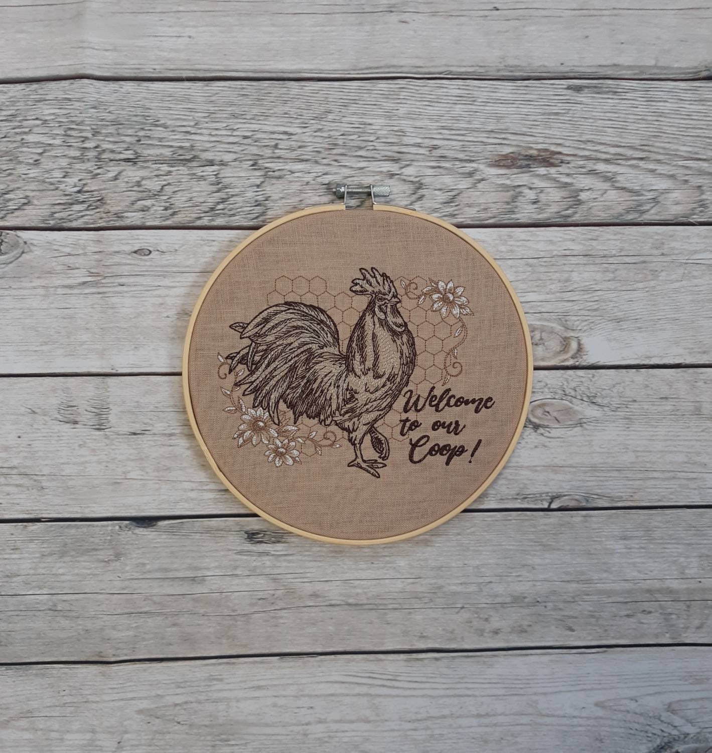 Chicken Embroidered hoop art, 8 inch hoop