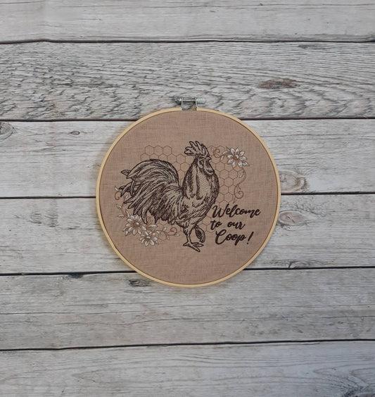 Chicken Embroidered hoop art, 8 inch hoop