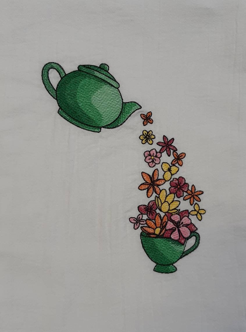 Embroidered Tea Pot Flour Sack Towel