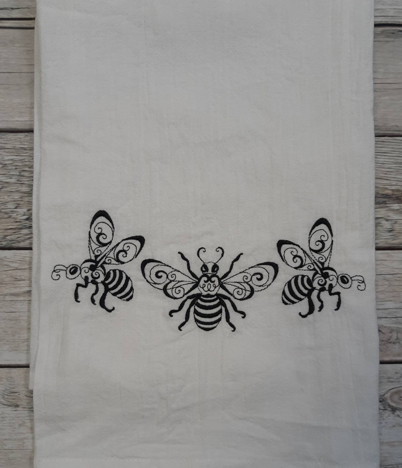 Embroidered Flour Sack Towel, Bee Border