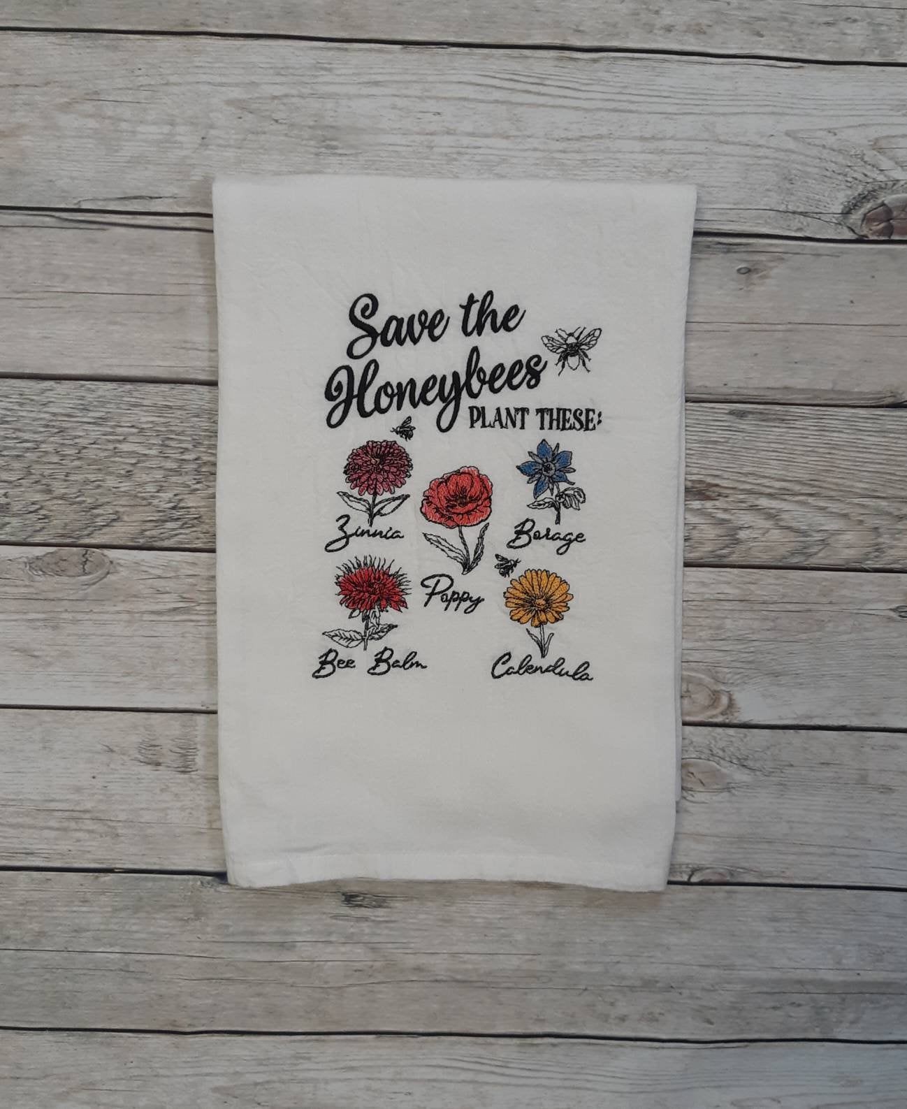 Save the Honeybees Embroidered Flour Sack Towel