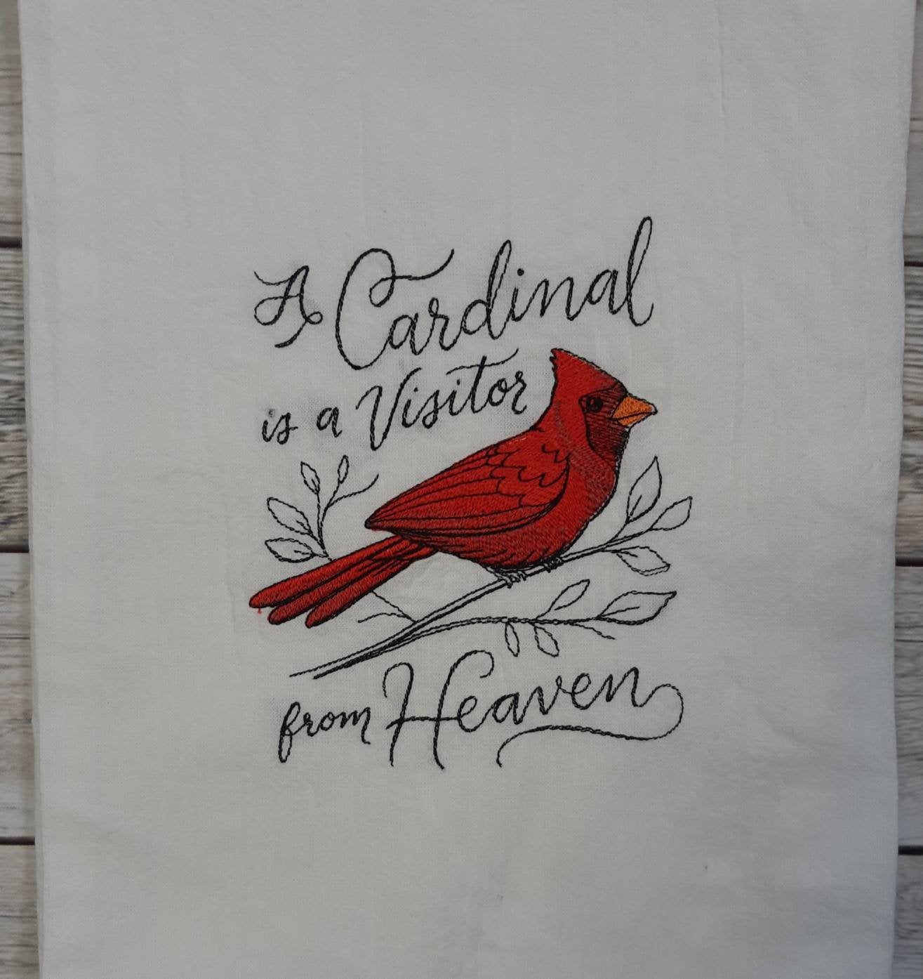 Embroidered Cardinal Flour Sack Towel