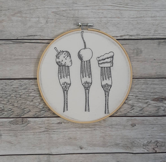 Kitchen Utensils Embroidered Hoop Art, 8" hoop, Kitchen Wall Art