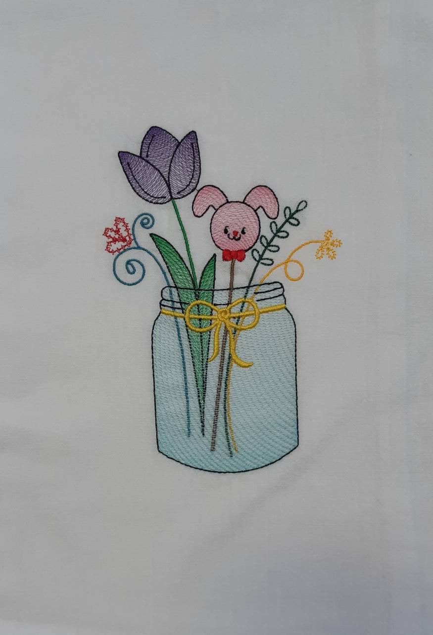 Embroidered Easter Mason Jar Flour Sack Towel