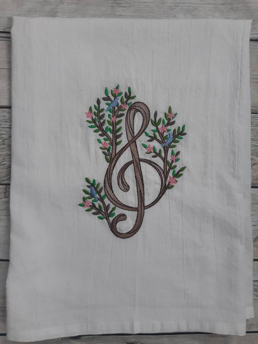 Embroidered Treble Clef Flour Sack Towel