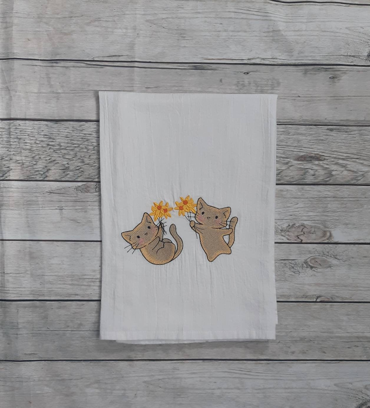 Embroidered Spring Kitten Flour Sack Towel