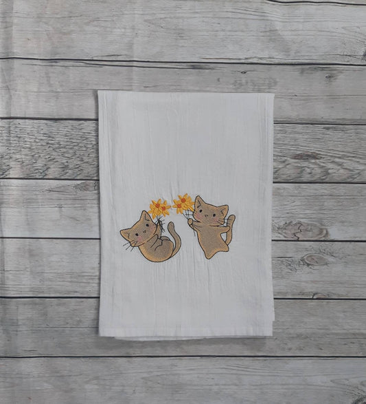 Embroidered Spring Kitten Flour Sack Towel