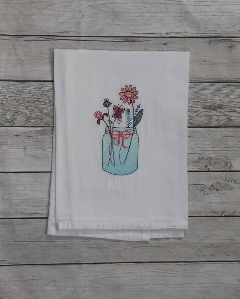 Embroidered Flour Mason Jar Flour Sack Towel