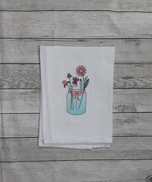 Embroidered Flour Mason Jar Flour Sack Towel