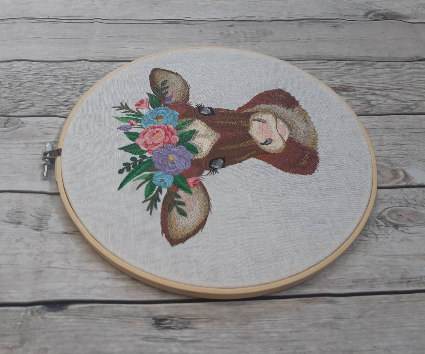 Embroidered Cow Hoop Art, 10 inch Hoop