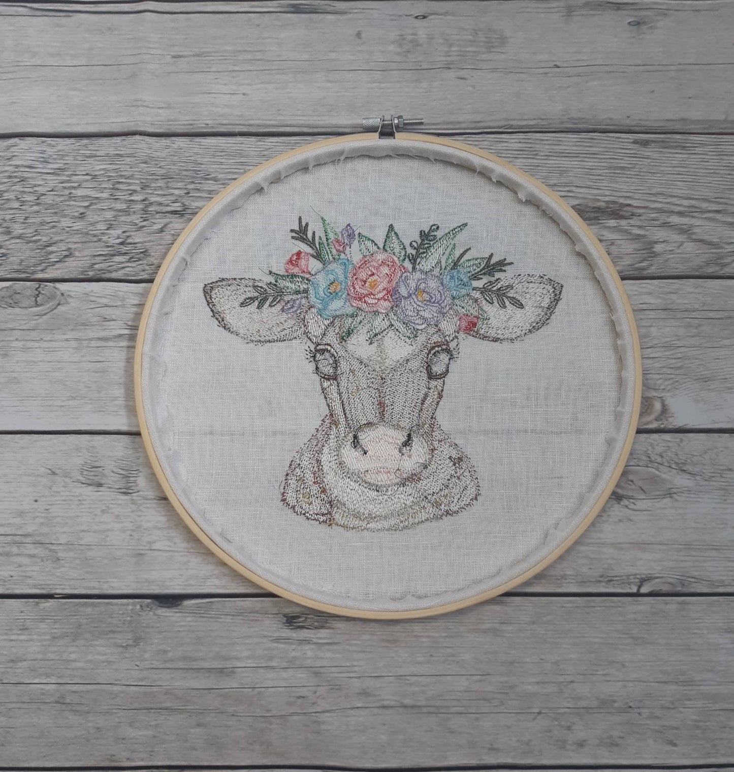 Embroidered Cow Hoop Art, 10 inch Hoop