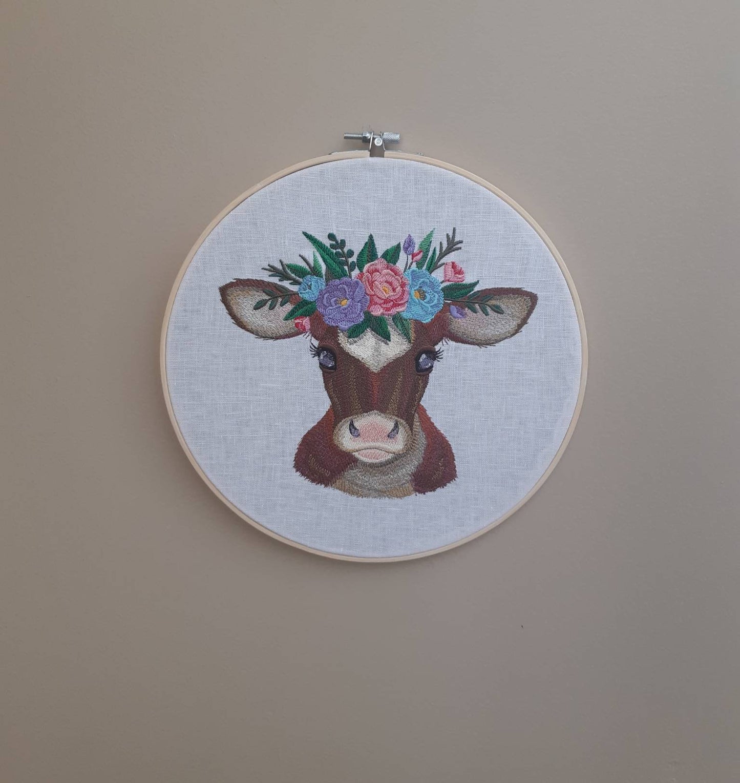 Embroidered Cow Hoop Art, 10 inch Hoop