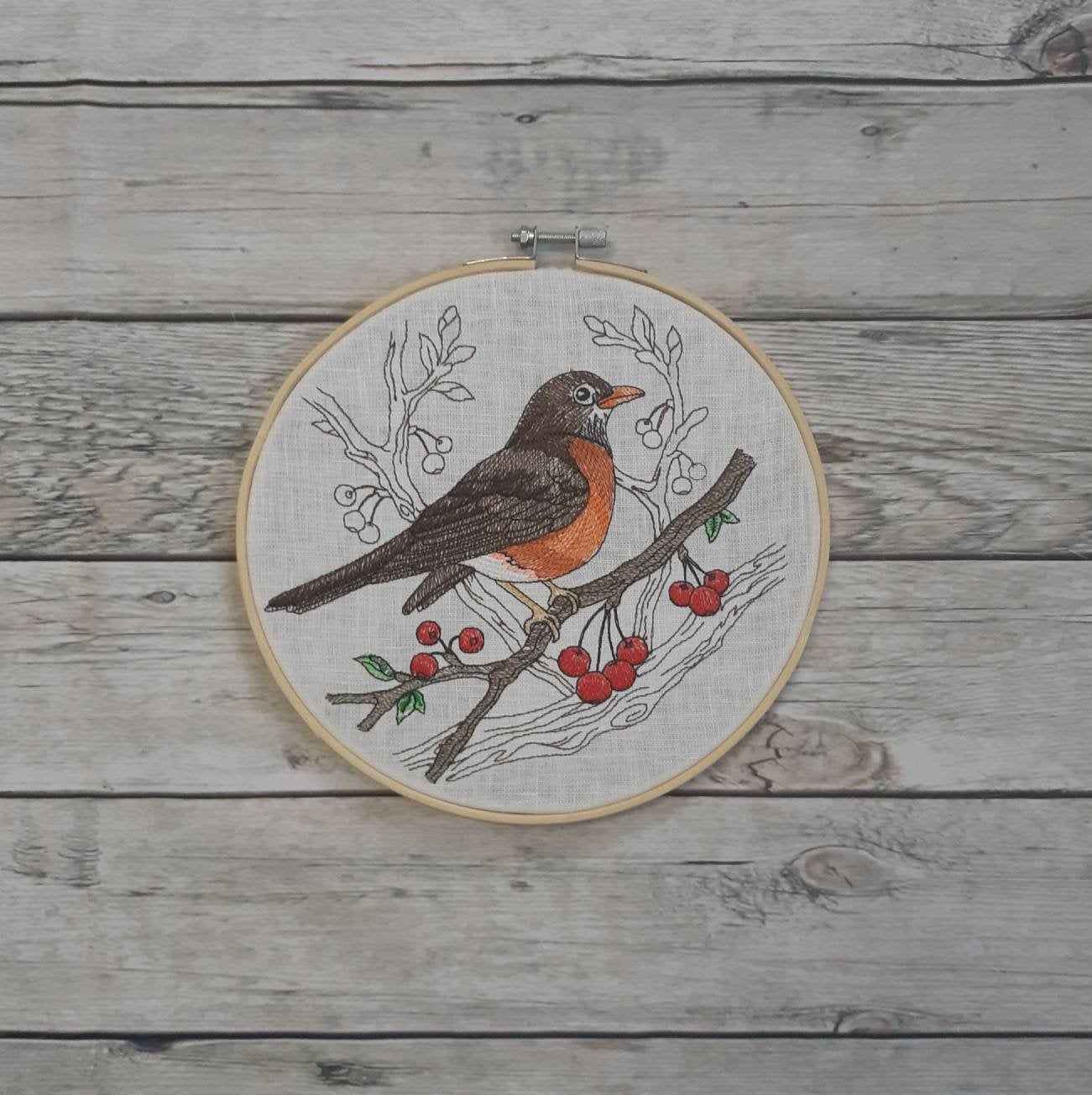 Embroidered Robin Hoop Art, 8" Hoop