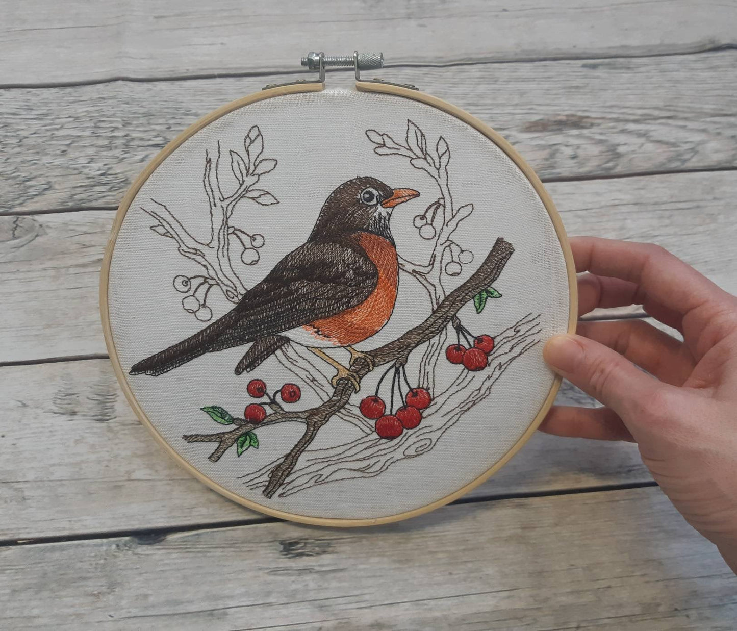 Embroidered Robin Hoop Art, 8" Hoop