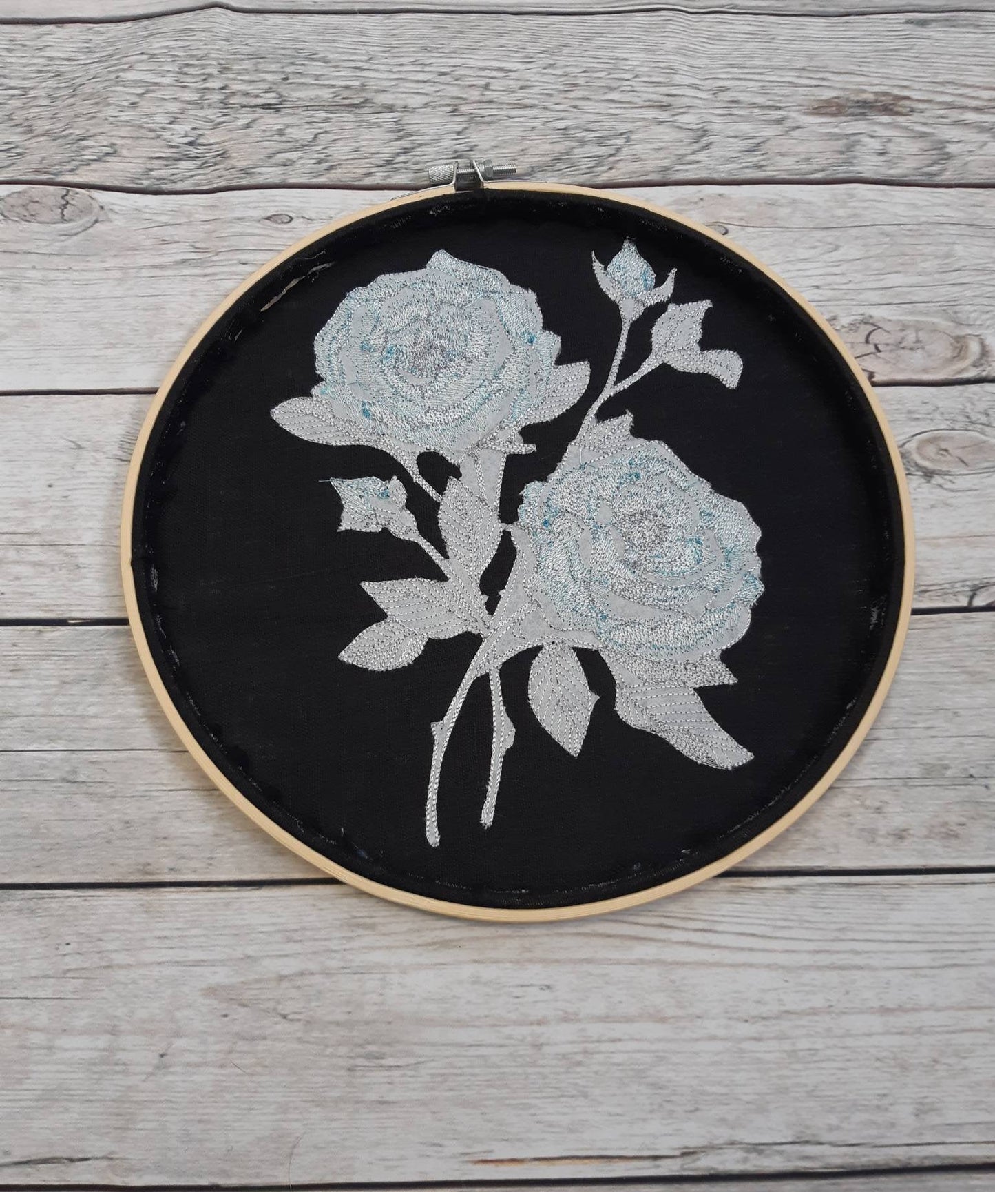 Embroidered Rose Hoop Art, 10 inch Hoop