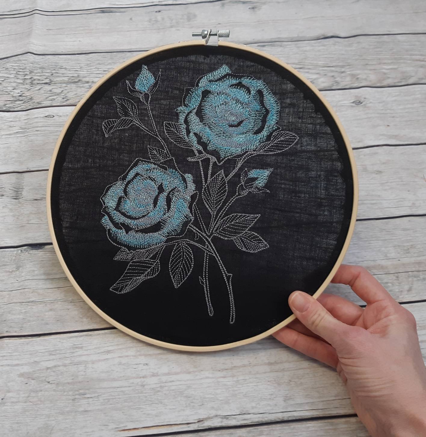 Embroidered Rose Hoop Art, 10 inch Hoop